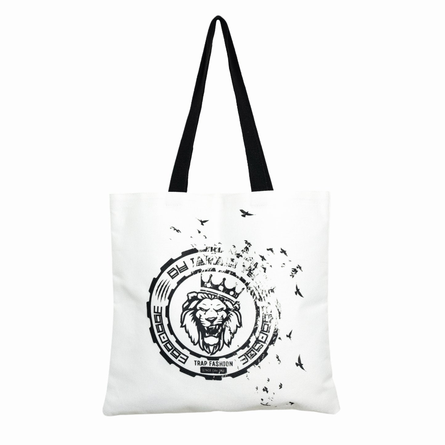 Du Jamais Vu Lion Face logo cotton tote bag in off white